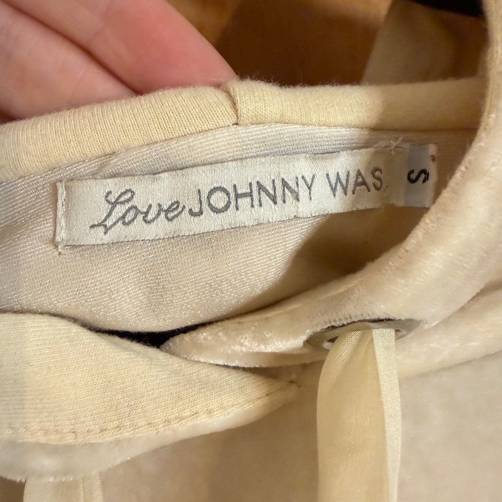 Love Johnny Was Cream Embroidered‎ Birds Velvet Hoodie Sweatshirt Small - Picture 6 of 11
